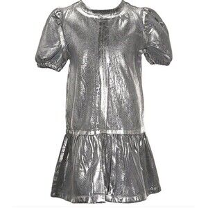 GB Girls Big Girls 7-16 Puff Sleeve Metallic Coated Dress Sz 14 New